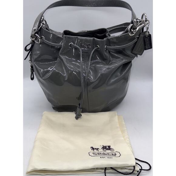 Coach Women's Madison Leather Marielle Drawstring 2 Strap Glossy Gray Tote Bag - Picture 1 of 11